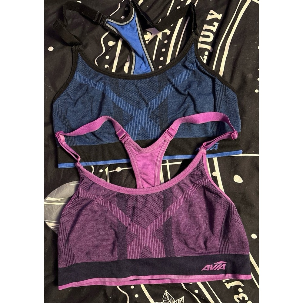 Avia Set of 2‎ Microfiber Medium Impact Sports Bras, Medium, Blue/Magenta
